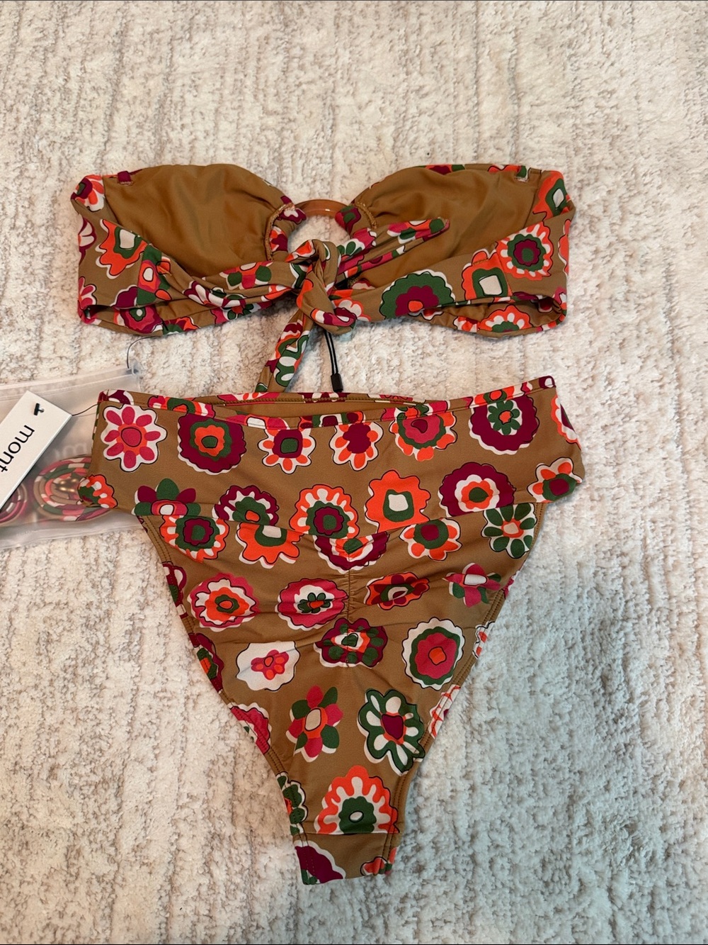 Montce Floral Ring-Front Bikini in Olive, Red, Pink - Picture 4 of 4